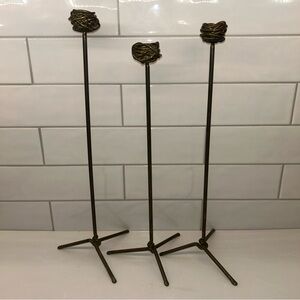 Set of Three Bronze Metal Candleholders Stands